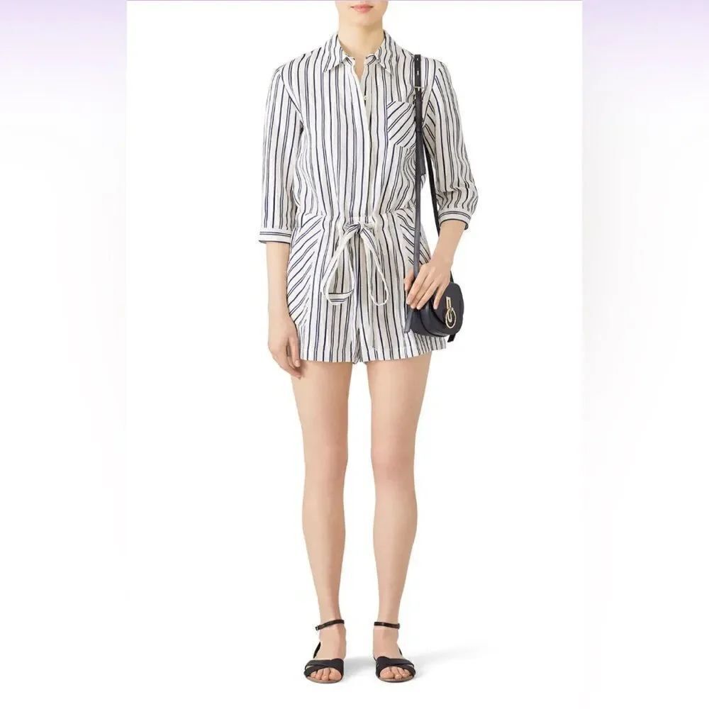 Milly Striped Linen Charlie Romperโopen back size SmallโH6